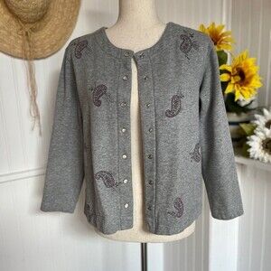 Grey & Purple Flower Button Down Cardigan